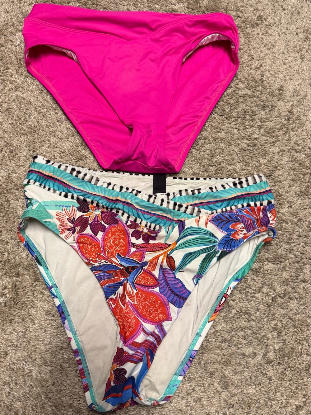 La Blanca Hot Pink Bikini Bottoms with Floral Multi Print Pair